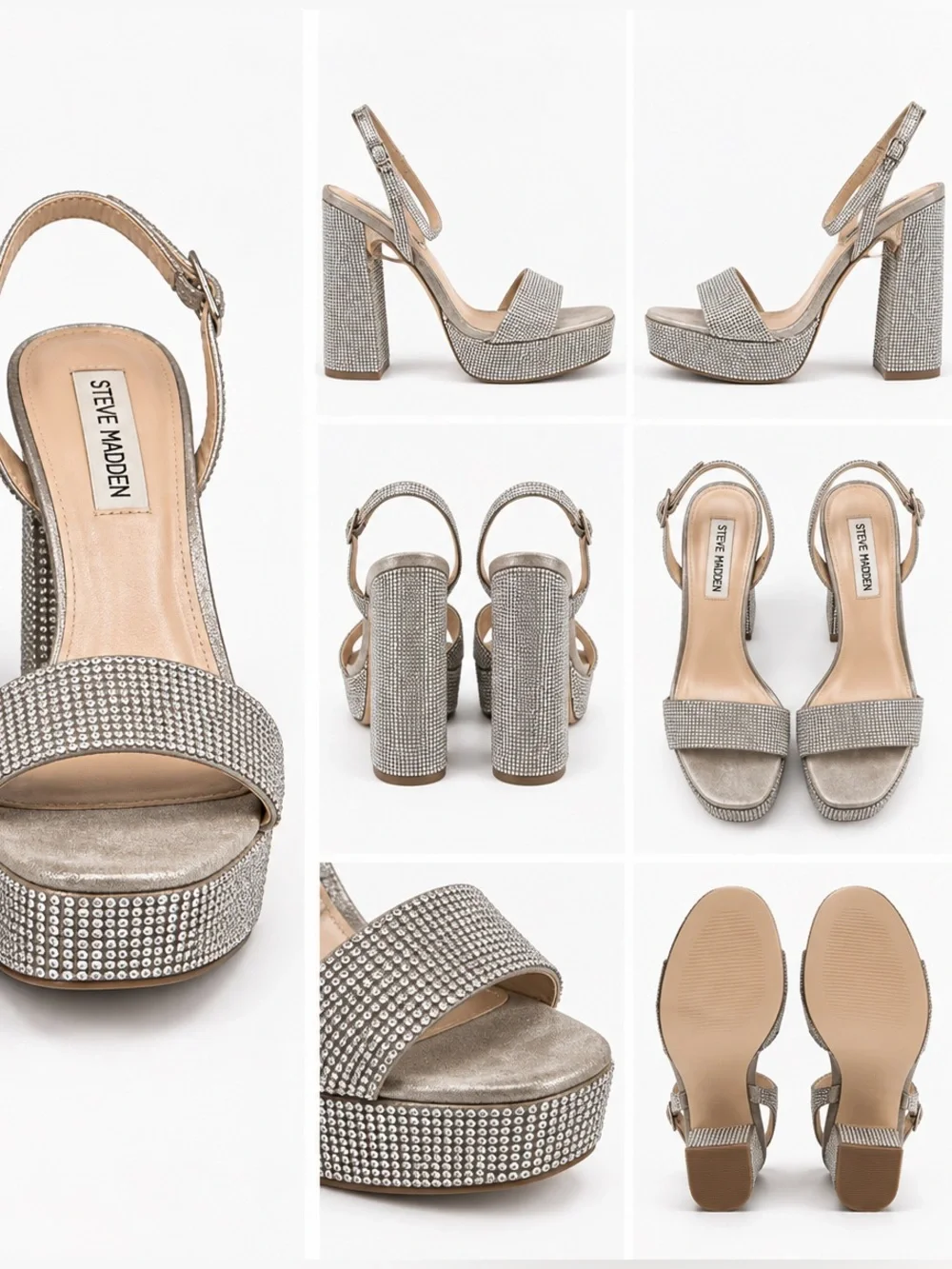 Steve Madden Silver Crystal-Embellished Platform Slingbacks